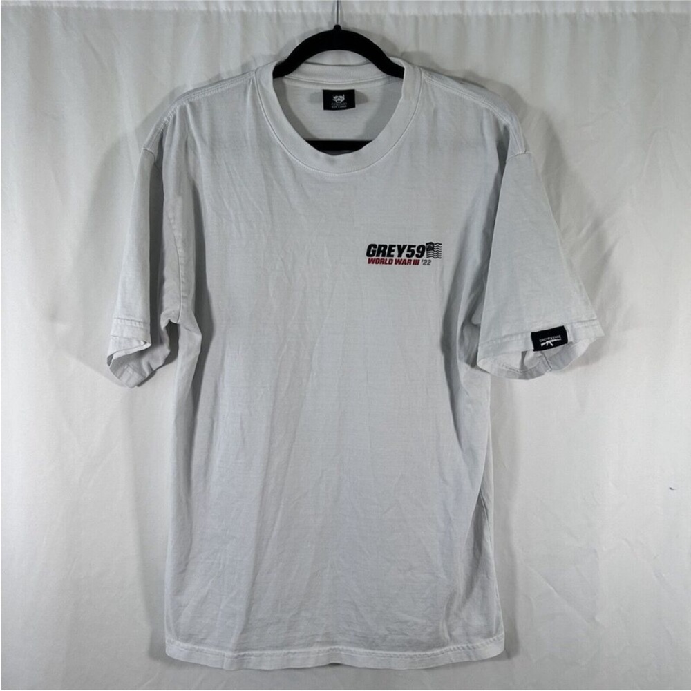 G59 Shirt Men's Large Off White Grey59 World War III '22 Graphic Short Sleeve